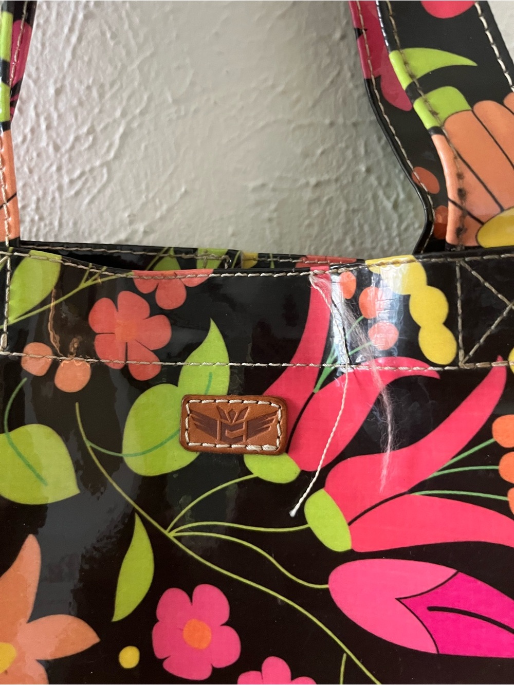Consuela Black Floral Tote with Pink and Green Accents - Picture 2 of 5
